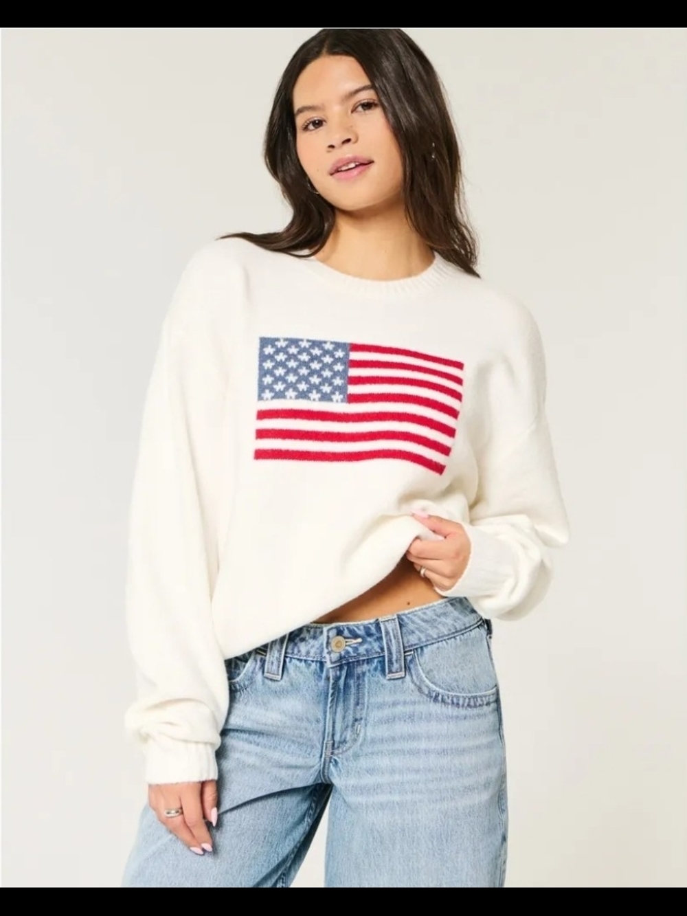 Hollister Relaxed Fit American Flag Sweater XL NWOT